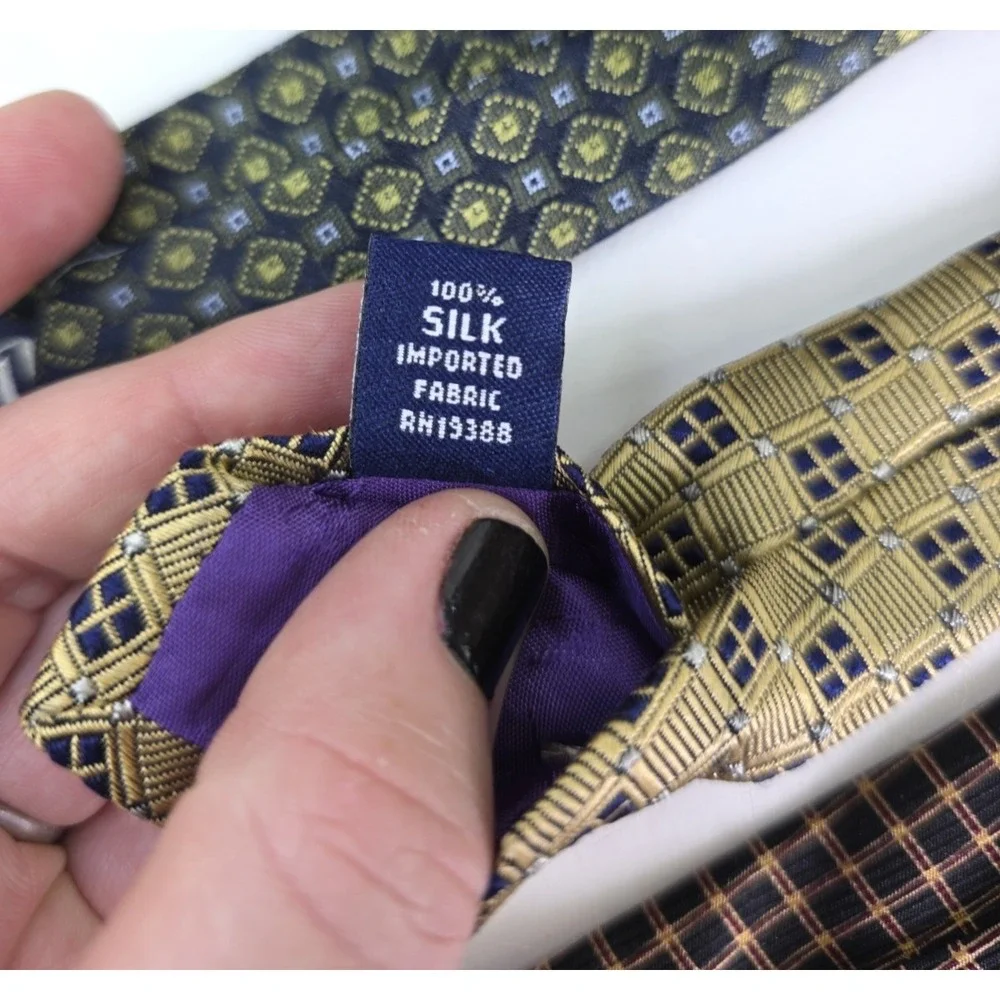 Nautica Neck Ties Lot of 3‎ Mens Adjustable Blue 100% Silk Plaid Geometric EUC